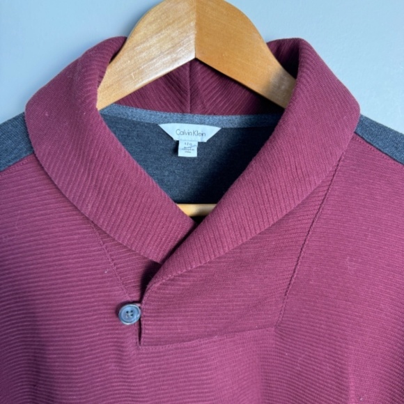 Calvin Klein Men's Burgundy Shawl Collar‎ Long Sleeve Sweatshirt Size Large - Picture 4 of 16